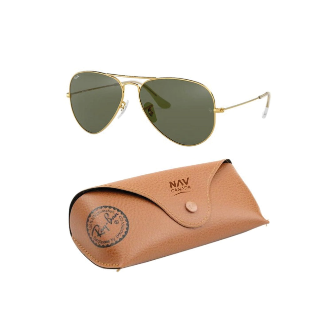 Ray Ban Original Aviator Non-Polar Sunglasses, Gold/Crystal Green, Size 58 / Lunettes de soleil Ray-Ban Original Aviator non polarisées, or et vert cristal, taille 58
