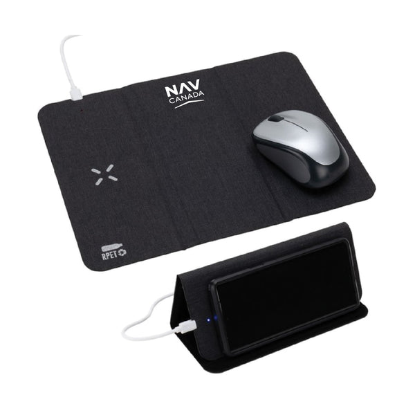 Acadia RPET Mouse Pad with 15W Wireless Charger / Tapis de souris en polyester recyclé Acadia avec chargeur sans fil 15 W